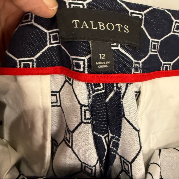 Talbots Signature Ankle Pants Geometric Print Navy/White Career Women’s Size 12 - Picture 2 of 13